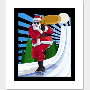 Santa Claus Skateboarding Christmas Posters and Art